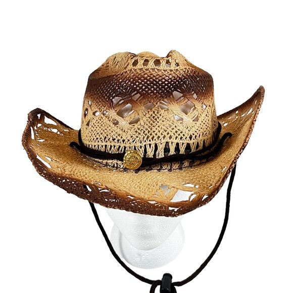 Moksman Straw Cowboy Western Braided Hat Shapable Brim Size M Excellent! main image 6